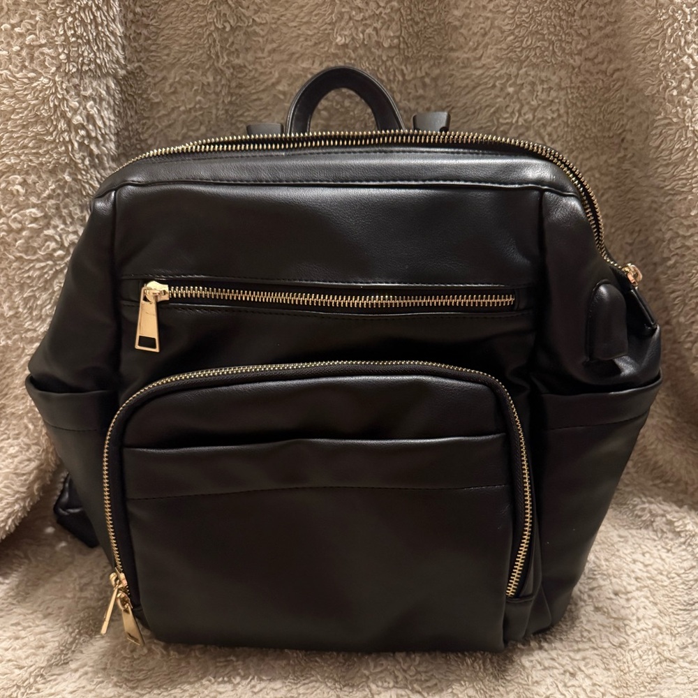 Stylish Black Leather Backpack